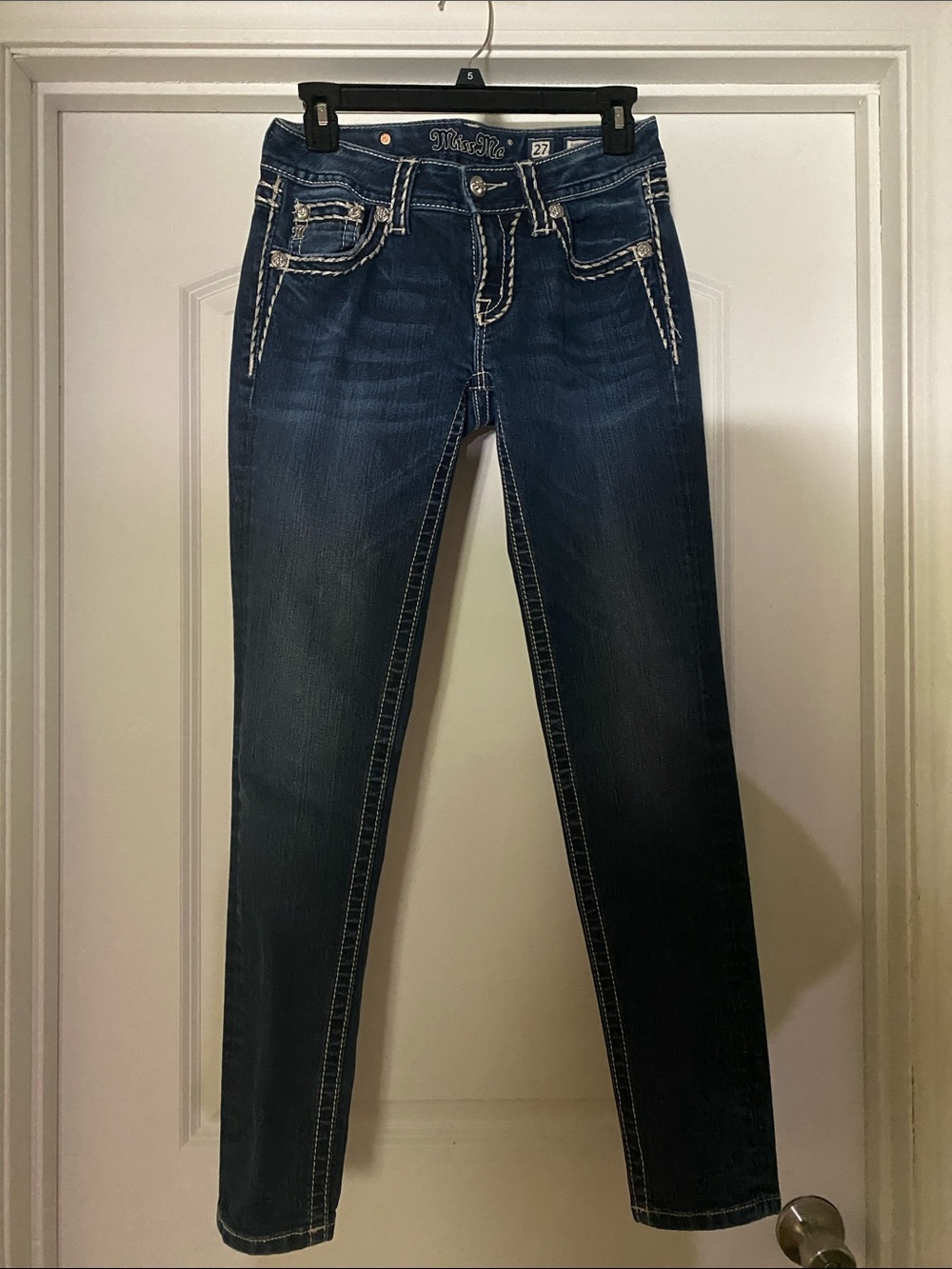 Miss Me Dark Blue Skinny Jeans with Contrast Stitching